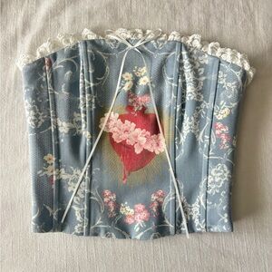 With Jean corset Floral Blue Corset with Heart Design